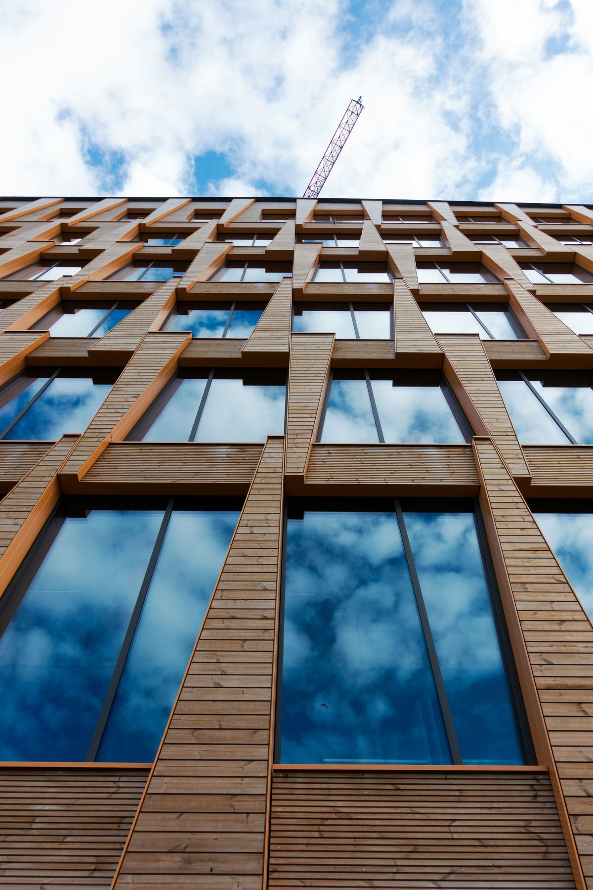 Facade of a modern timber framed building